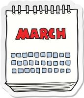 sticker of a cartoon march calendar vector