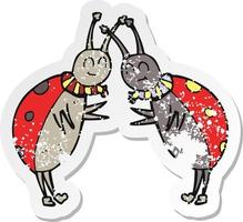 retro distressed sticker of a cartoon ladybugs greeting vector