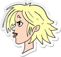 sticker of a cartoon happy female face vector