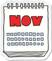 pegatina de un calendario de dibujos animados que muestra el mes de noviembre vector