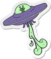 sticker of a cartoon alien spaceship vector