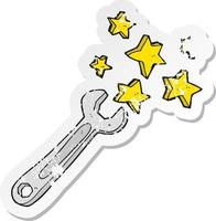 retro distressed sticker of a cartoon spanner vector