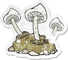 retro distressed sticker of a cartoon mushrooms growing vector