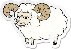 distressed sticker of a cartoon angry ram vector