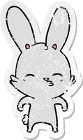 distressed sticker of a curious bunny cartoon vector