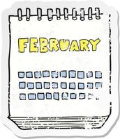 retro distressed sticker of a cartoon calendar showing month of february vector