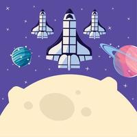 travel spaceships and planets vector