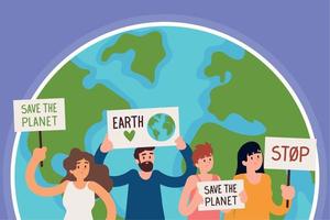 people carry banners save the planet vector