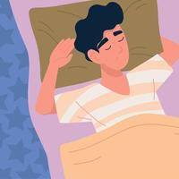 man sleep in bed vector