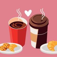 coffee cups with biscuits vector