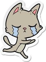 sticker of a crying cartoon cat running vector