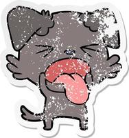 distressed sticker of a cartoon disgusted dog vector