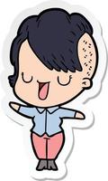 sticker of a cute cartoon girl with hipster haircut vector