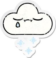 distressed sticker of a cute cartoon snow cloud vector