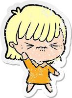 distressed sticker of a annoyed cartoon girl vector