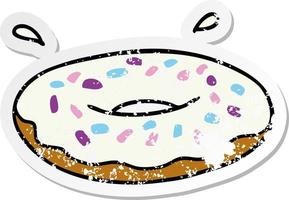 distressed sticker cartoon doodle of an iced ring donut vector