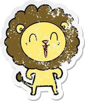 pegatina angustiada de una caricatura de león riendo vector