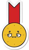 sticker of a cute cartoon gold medal vector