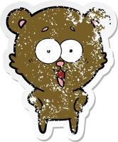 distressed sticker of a laughing teddy  bear cartoon vector