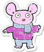 retro distressed sticker of a cartoon mouse in clothes vector