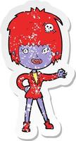 retro distressed sticker of a cartoon vampire girl vector