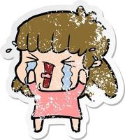 distressed sticker of a cartoon woman in tears vector