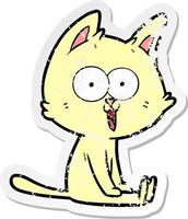 distressed sticker of a funny cartoon cat sitting vector