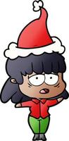 gradient cartoon of a tired woman wearing santa hat vector