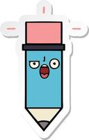 sticker of a cute cartoon pencil vector