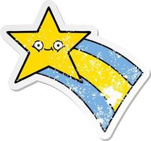 distressed sticker of a cute cartoon shooting rainbow star vector