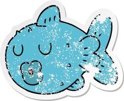 distressed sticker of a quirky hand drawn cartoon fish vector