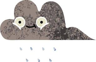 retro illustration style cartoon storm rain cloud vector