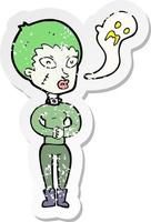 retro distressed sticker of a cartoon undead woman vector