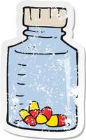 retro distressed sticker of a cartoon jar of pills vector