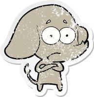 distressed sticker of a cartoon unsure elephant vector