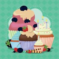 cupcakes different fruits vector