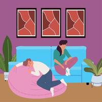 man on bean bag and woman vector