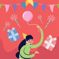 girl with birthday balloon vector