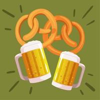 oktoberfest beers and pretzels vector