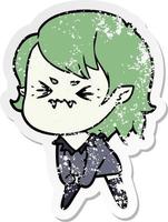 distressed sticker of a annoyed cartoon vampire girl vector