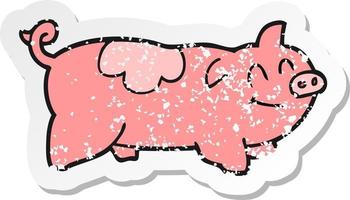 retro distressed sticker of a cartoon pig vector