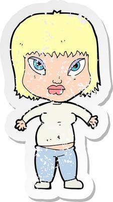 retro distressed sticker of a cartoon overweight woman