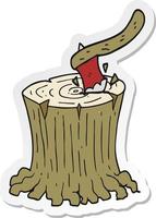 sticker of a cartoon axe in tree stump vector