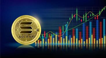 moneda de oro solana en el gráfico de cotizaciones. criptomoneda competencia de crecimiento del mercado de valores big data tecnología de minería de información. pago electrónico por internet futurista. vectores 3d