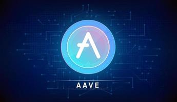 Aave coin cryptocurrency token symbol. Coin icon on dark background. Technology for finance in International stock blockchain. Vector illustration.