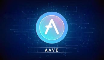 Aave coin cryptocurrency token symbol. Coin icon on dark background. Technology for finance in International stock blockchain. Vector illustration.