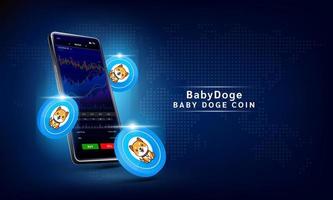 BobyDoge coin and Phone. App for trading crypto currency on the touch screen smartphone. Data analytics stock market. Trends and financial strategy. Mobile banking cryptocurrency. Vector 3d.