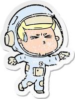 distressed sticker of a cartoon stressed astronaut vector