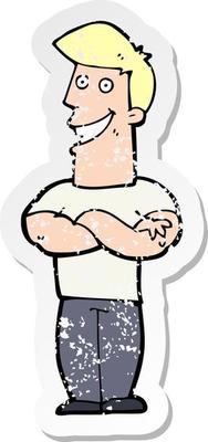 retro distressed sticker of a cartoon grinning man