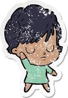 distressed sticker of a cartoon woman vector